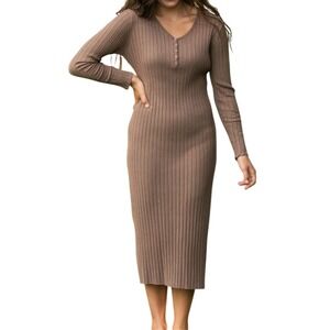 Inherit Clothing Co Cassie Ribbed Knit Midi Dress, Chocolate Brown, Size Large